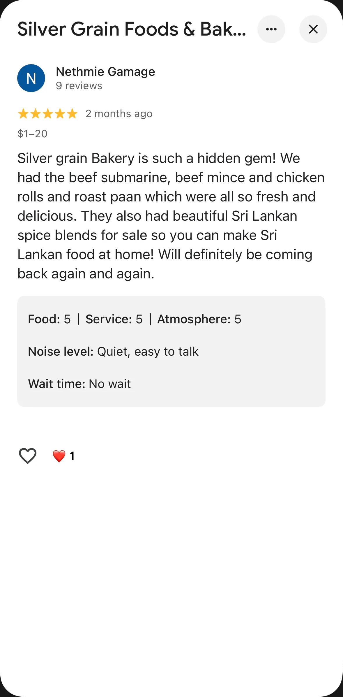 Google review 1 of 19 — Silver Grain Foods & Bakers