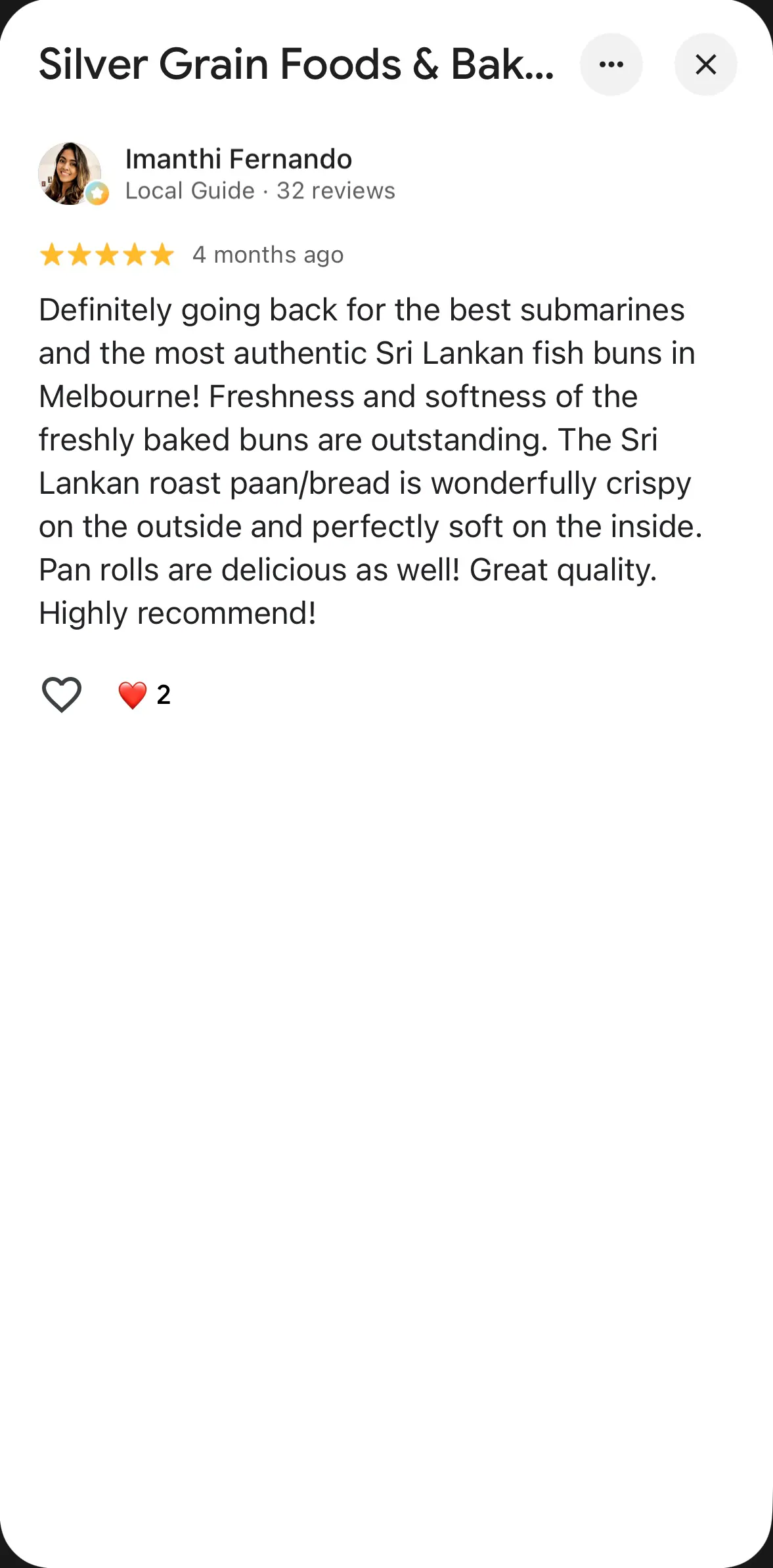 Google review 2 of 19 — Silver Grain Foods & Bakers