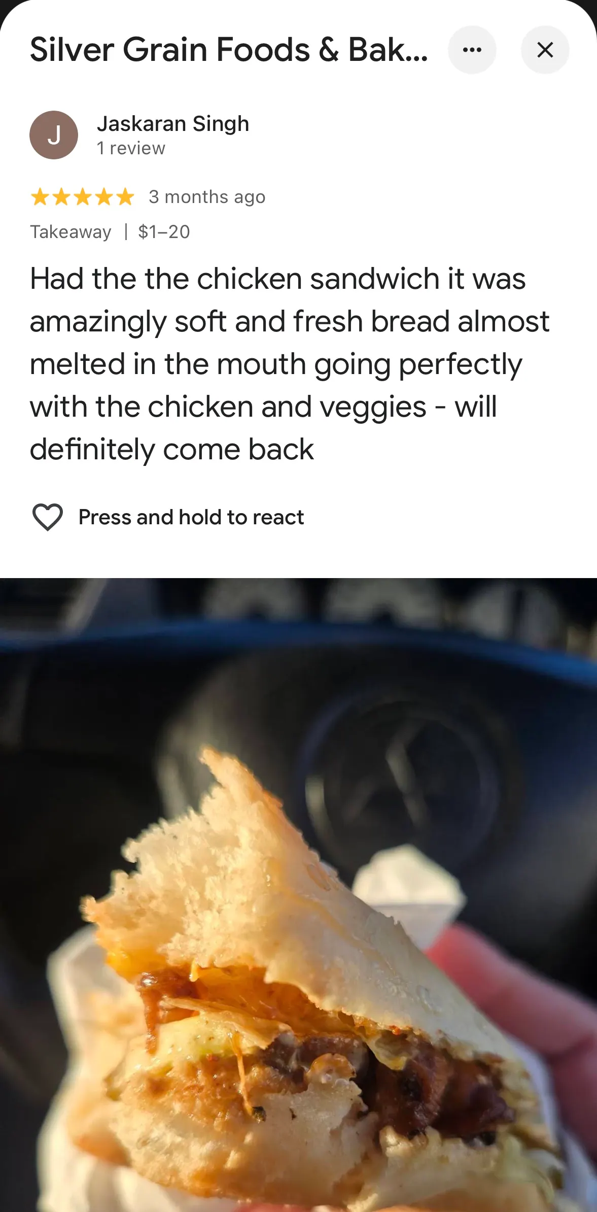 Google review 3 of 19 — Silver Grain Foods & Bakers