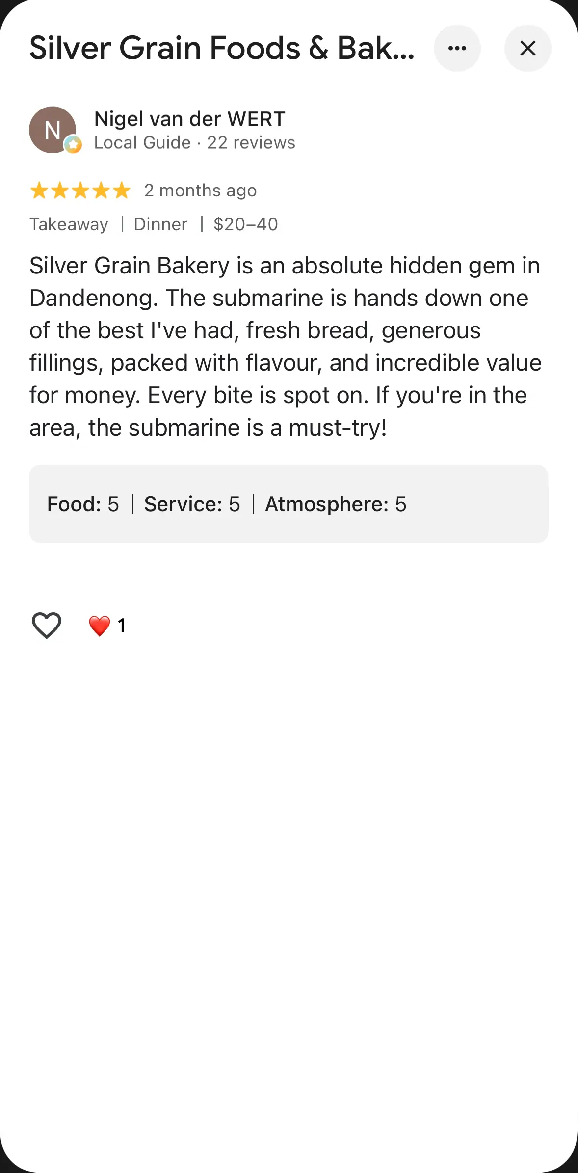 Google review 6 of 19 — Silver Grain Foods & Bakers