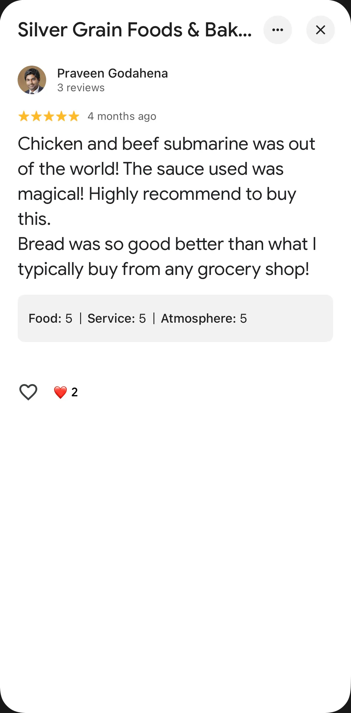 Google review 7 of 19 — Silver Grain Foods & Bakers